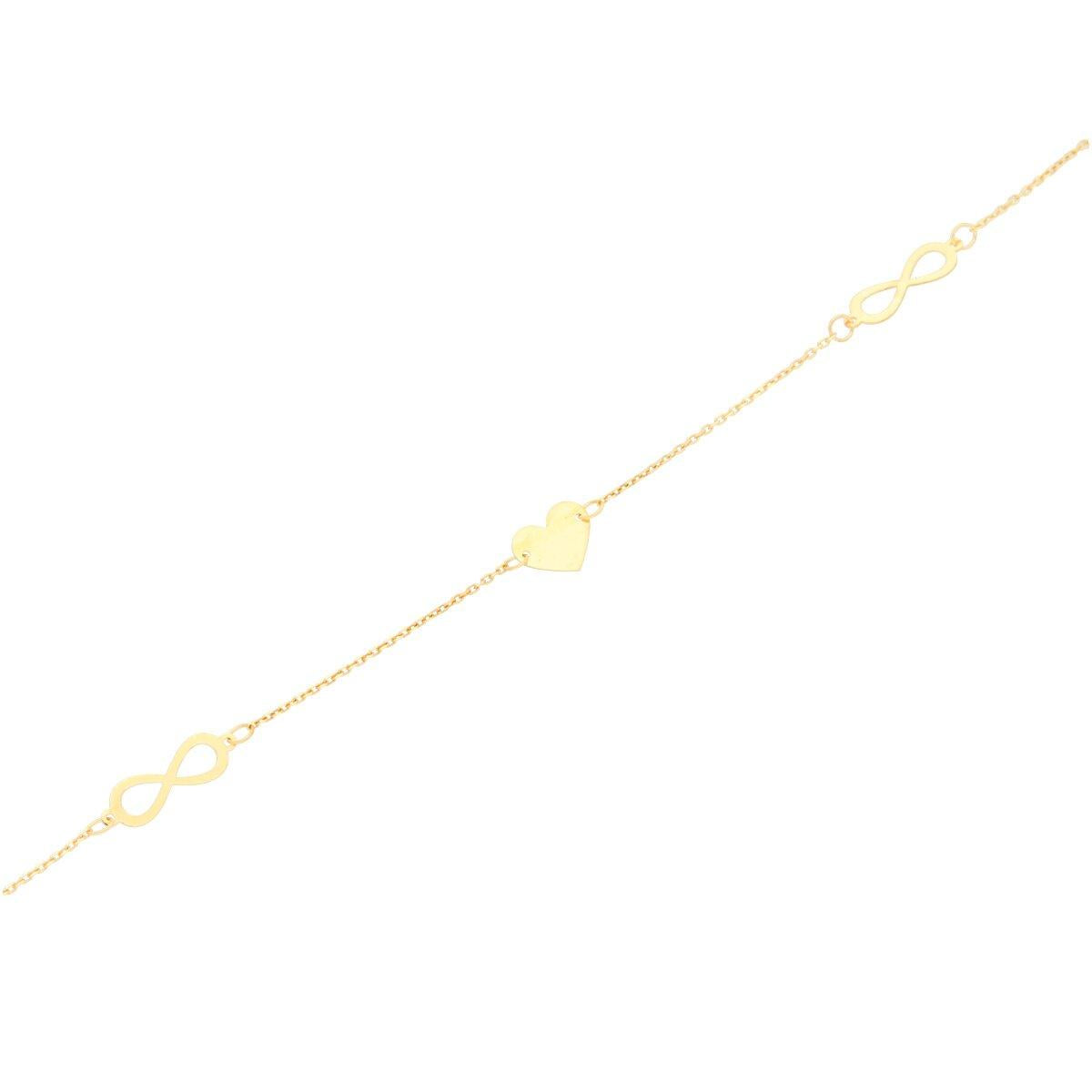 Bracelet Fin Infini Cœur Entrelacé Gravé Détail Symbolique Classique – Or Jaune 375/1000