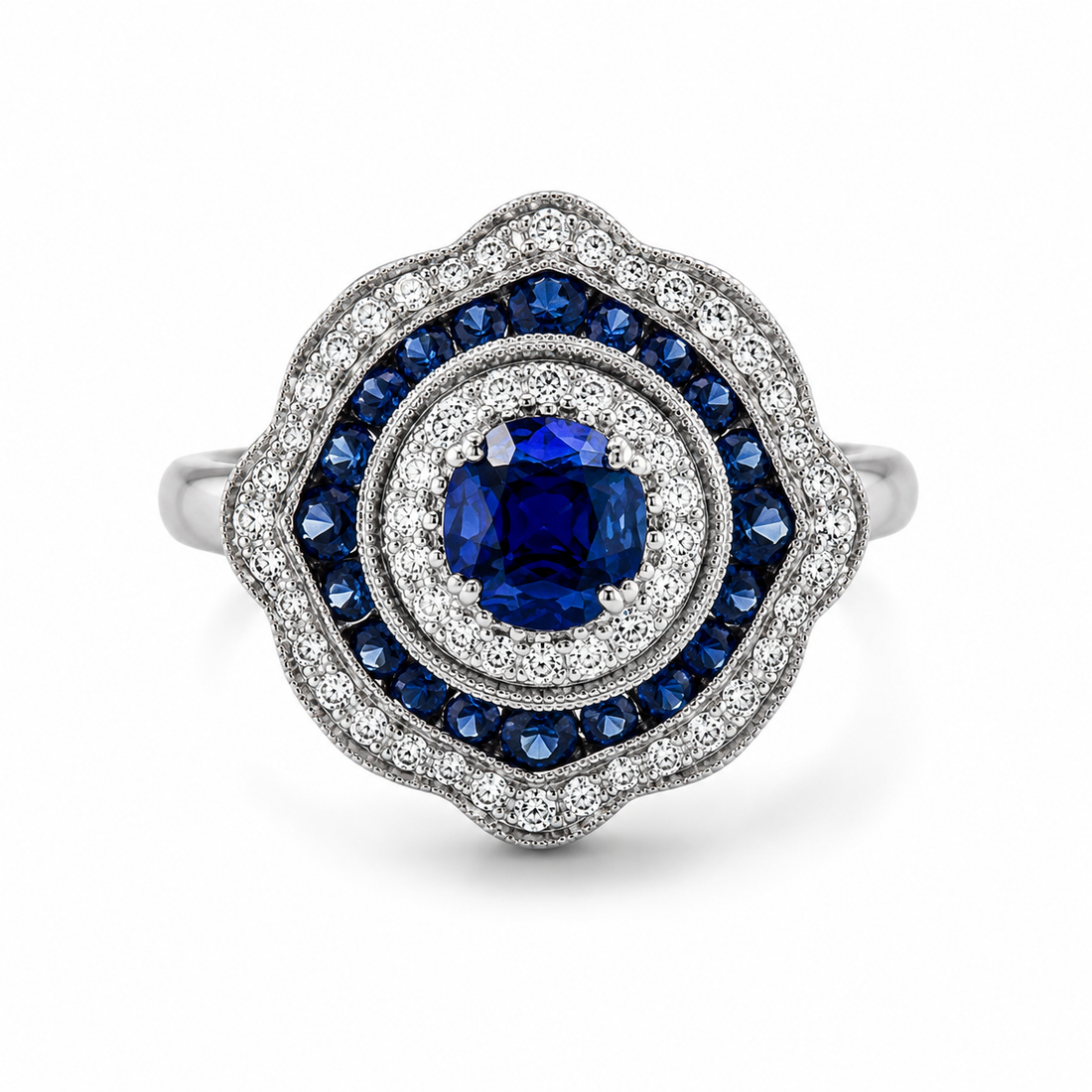 L'Impériale - Bague Or Blanc 750 Saphirs 1,30 Carats Diamants GH SI 0,45 Carats