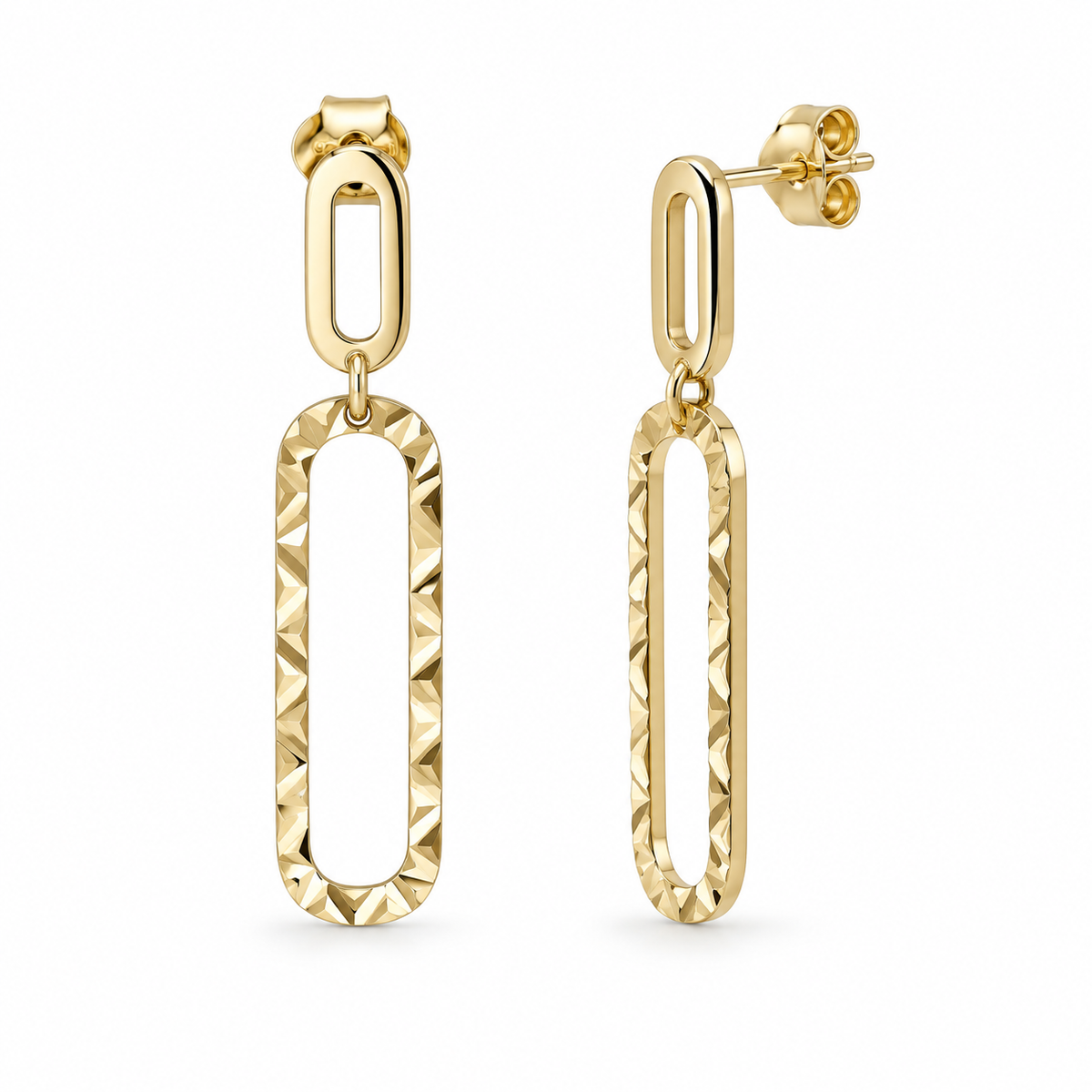 Boucles d’oreilles pendantes géométriques en or jaune 9 carats – vue produit